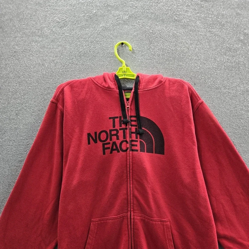 The North Face Men Hoodie L Red Fleece Logo‎ Activewear Zipper Long Sleeve